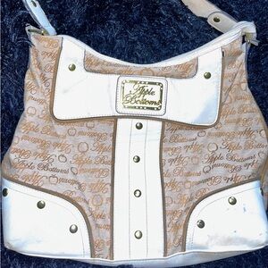 Apple Bottoms White and Tan Logo Shoulder Bag